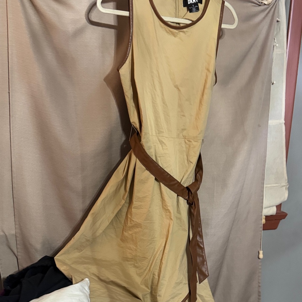 DKNY Beige Midi Dress with Brown Accents